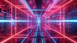 Fototapeta Perspektywa 3d - 3d render, abstract geometric neon background, glowing lines