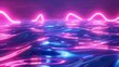 Glowing neon lines with water surface background, 3d rendering. 3D illustration.