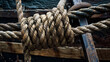 rope on a wooden boat