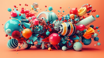 Wall Mural - a gorgeous composition made of various 3D objects 