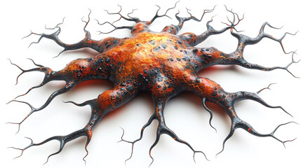 A 3D render of a human neuron network, isolated on a white background