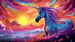 A bright unicorn painting with a rainbow mane.