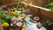 A sauna bath infused with healing herbs and flowers believed to have theutic benefits and used in alternative medicine practices for relaxation and detoxification..