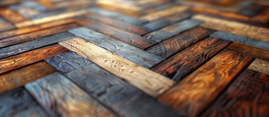 Canvas Print - A detailed view of a wooden floor displaying a complex and elaborate pattern of wood grains and textures