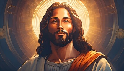 Wall Mural - Portrait of Jesus with compassionate eyes, and gentle smile, radiating divine wisdom, love, and grace.