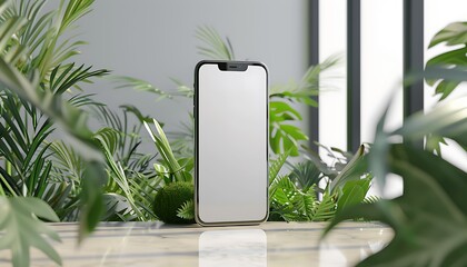 Poster - mock-up illustration of a handphone with a white screen in a modern room