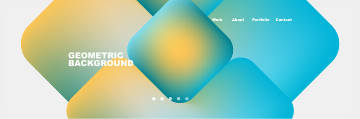 Poster - A symmetric pattern of blue and yellow squares on a white background resembling a geometric background, with elements of electric blue and circles