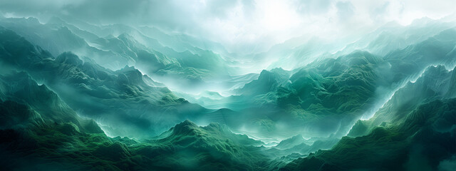 Wall Mural - Abstract green mountains waves modern background