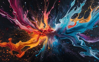 Poster - fluid shapes dancing in a burst of colors