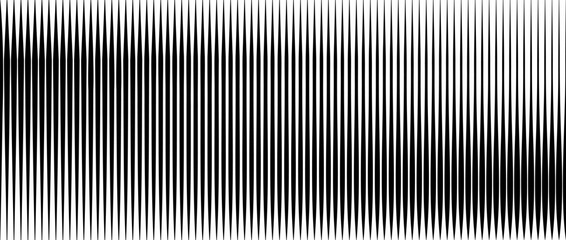 Poster - Line halftone gradient texture. Vibrating vertical gradation background. Repeated stripe pattern backdrop. Black parallel thin to thick stripe moire backdrop for overlay, print, cover. Vector