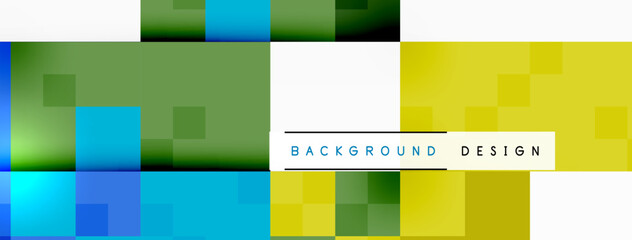 Poster - Vibrant background design featuring colorful squares in azure, yellow, and other tints and shades. The rectangles are parallel with a lively material property, creating a dynamic pattern