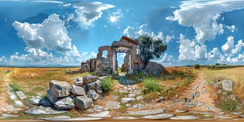 equirectangular photograph of a landscape of an ancient city