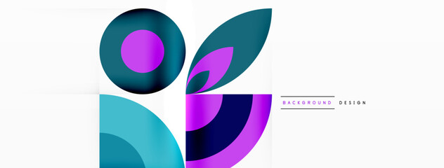 Poster - A logo featuring a vibrant mix of electric blue, purple, and violet circles and leaves on a white background. The design is modern and artistic, with a unique pattern and rectangle shape