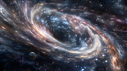spiral galaxy with shining stars, sci-fi space wallpaper