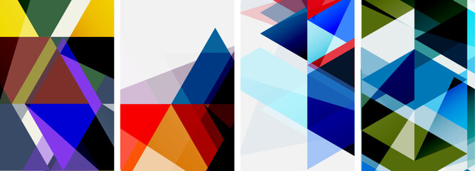 Aufkleber - A product featuring a collage of four different colored triangles and rectangles on a white background, creating an artistic flag design with symmetrical patterns and parallel lines
