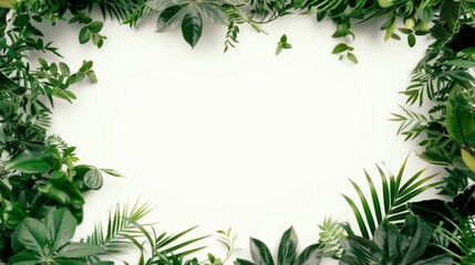 Wall Mural - Green plants border a blank banner for text