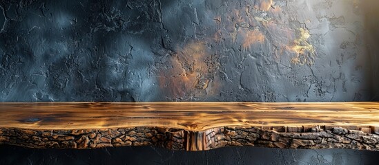 Wall Mural - Close-up view of a wooden table set against a black wall with a simple and elegant aesthetic