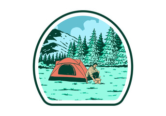 Wall Mural - camping alone in nature. vintage outdoor illustration badge design