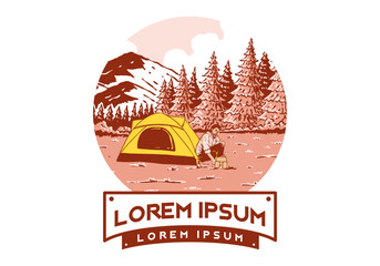 Wall Mural - camping alone in nature. vintage outdoor illustration badge design