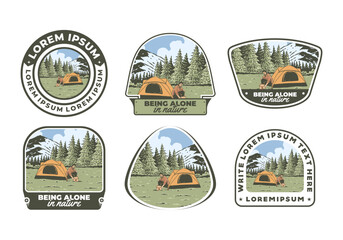 Wall Mural - camping alone in nature. vintage outdoor illustration badge design
