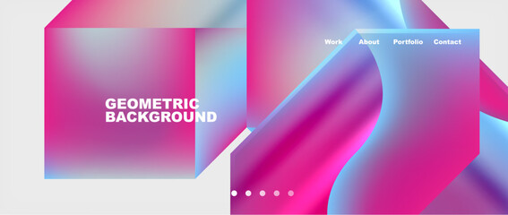 Poster - The background features a gradient of purple and blue colors, creating a geometric design with rectangles and an electric blue hue. The material properties give it a silky, elegant appearance