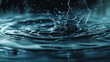 A dynamic splash captured mid-movement, with droplets frozen against a dark blue water background.