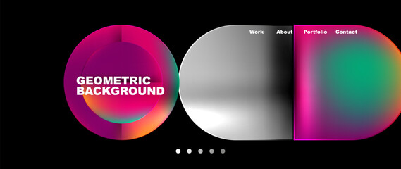 Poster - Automotive lighting product featuring a geometric background with colorful circles on a black background. Includes rectangles, magenta circles, and electronic gadget technology