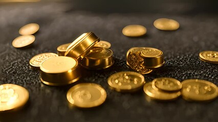 Poster - Pile of Gold Coins on Black Surface Generative AI