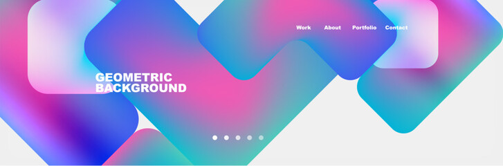 Aufkleber - An eyecatching geometric background featuring squares, arrows, circles in vibrant shades of azure, pink, aqua, magenta, and electric blue on a crisp white backdrop