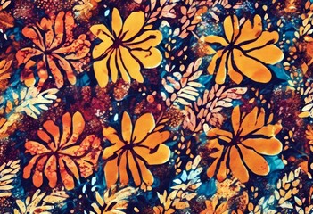 Poster - 'motif abstract inspiration pattern aesthetic fabric colorful boho floral stylish botanical print batik comic autumn background fall design cottagecore Texture'