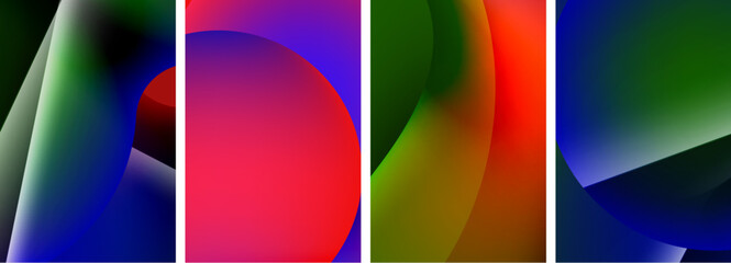 Aufkleber - A colorful collage of abstract images featuring orange, violet, magenta, and electric blue. Shapes include rectangles and circles, showcasing tints and shades in vibrant hues