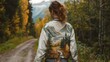 A stylish jacket made from repurposed wool and featuring a unique print of mountain landscapes celebrating the beauty of nature and sustainable fashion..
