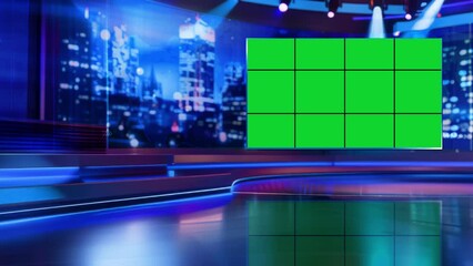 Wall Mural - 3D Virtual TV Studio News, Backdrop For TV Shows .TV On Wall.3D Virtual News Studio Background,3d illustration	
