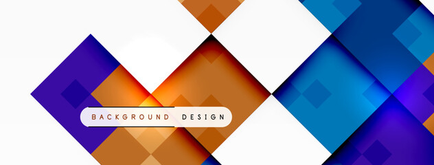 Poster - A vibrant design featuring rectangles, triangles, and circles on an electric blue background with a white border. The pattern creates a symmetrical and colorful display of graphics