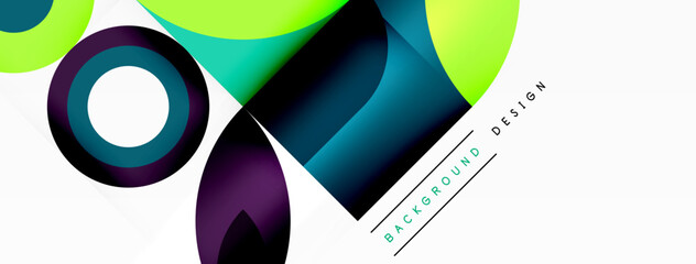 Poster - An artful display of colorfulness with circles and triangles in aqua, violet, magenta, and electric blue on a white background, creating a vibrant pattern reminiscent of eyewear tints and shades