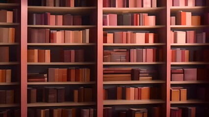 Poster - Brown Bookshelf Filled With Books Generative AI