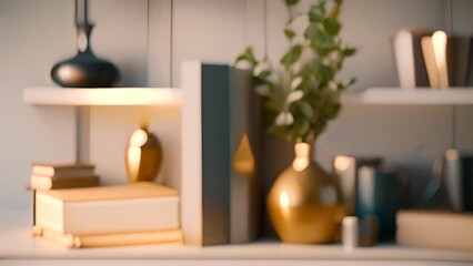 Poster - Shelf Filled With Books and Vases Generative AI