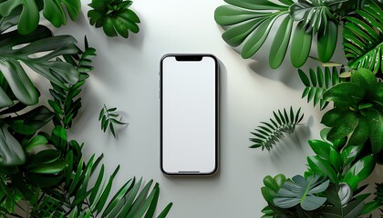 Poster - Illustrated a sleek handphone mock-up against a white screen backdrop in a minimalist room
