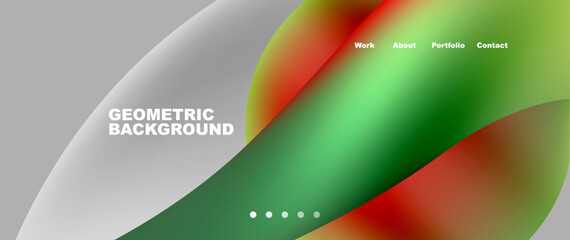 Aufkleber - Geometric pattern featuring green and red waves resembling terrestrial plant stems and circles on a gray background. Perfect for logo design or macro photography graphics