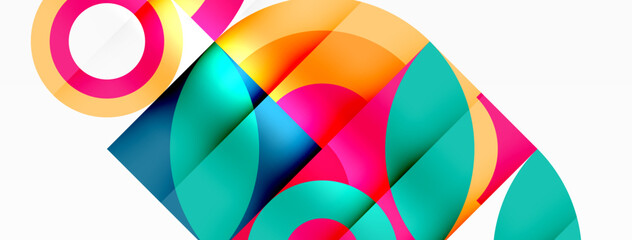 Poster - A vibrant chameleon created with geometric shapes in magenta, electric blue, and other tints and shades, set against a symmetrical background resembling an automotive wheel system