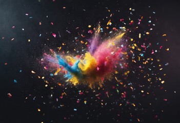 Wall Mural - 'swirl paint splash background particles confetti small dark flying neon colours pattern abstract sp
