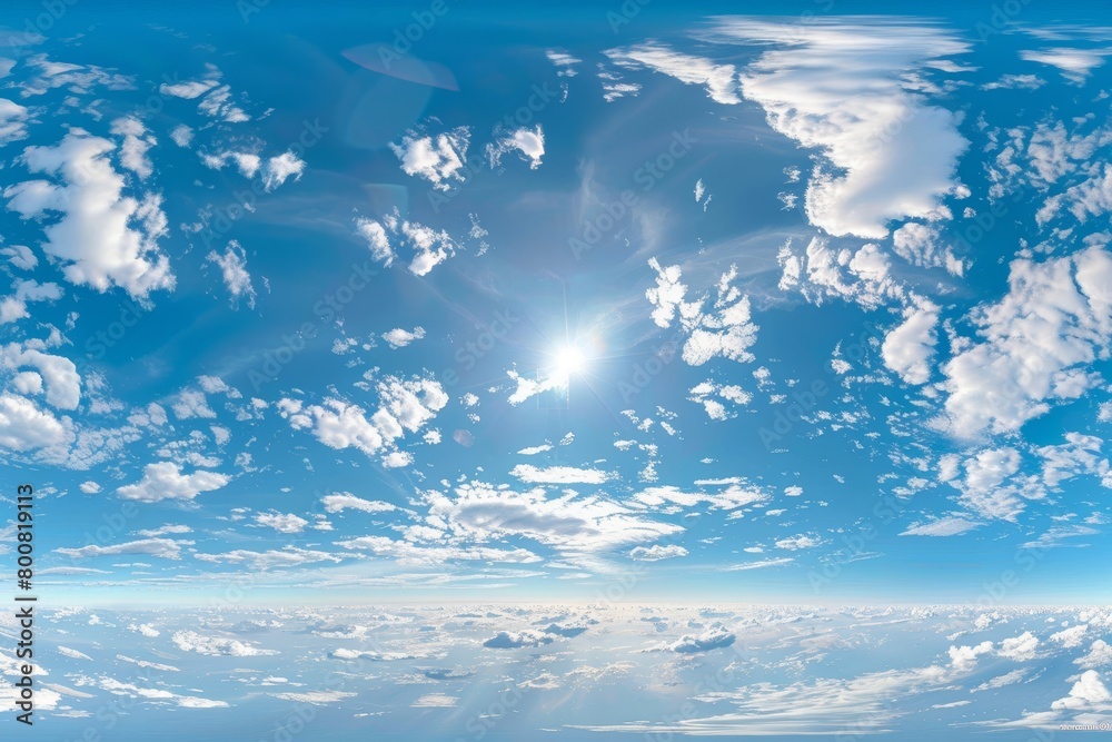 Aerial Projection 360 degree HDRI panorama of seamless blue sky with zenith clouds for 3D ...