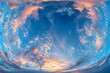 360 degree hdri panorama of evening sky with beautiful clouds for 3d graphics or drone footage