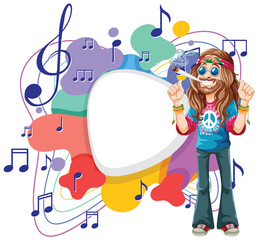 Wall Mural - Hippie character with music notes and vibrant colors.