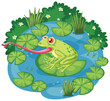 Vector illustration of a frog catching a fly.