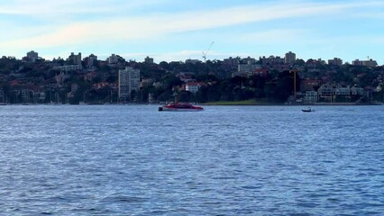 Wall Mural - Sydney Harbour forshore viewed from the Gardens in NSW Australia on a nice sunny and partly cloudy afternoon blue skies