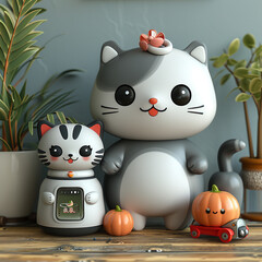 Poster - cat in the 3D illustration style cute kawaii