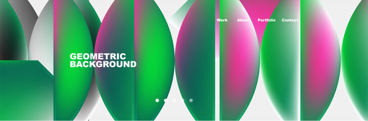 Poster - A symmetrical pattern of green and pink circles, resembling petals, on a white background. The vibrant tints and shades create a colorful and electric blue glasslike effect