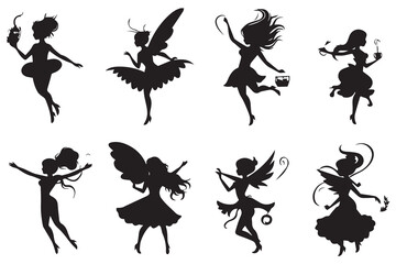 Wall Mural - Silhouette set of fairies illustration Vector