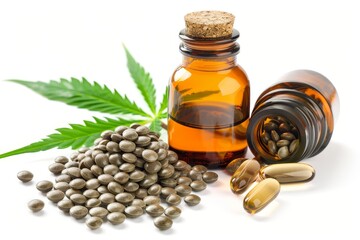 Poster - CBD oil capsules hemp products for spa or health treatment